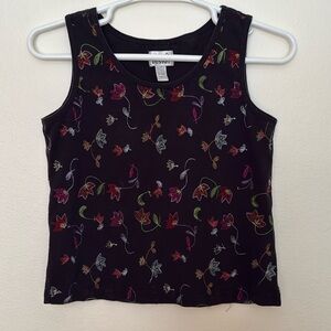 Chico's Black Embroidered Floral Women's Top